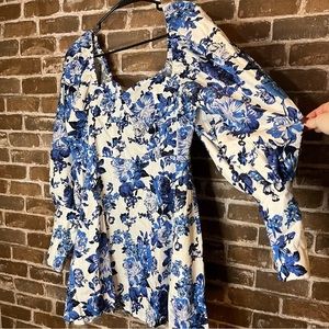 Missguided blue and white floral puff sleeve dress